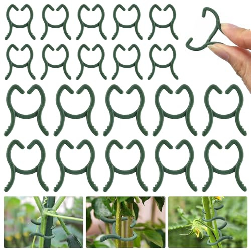 LQTSLFM 100 Stück Pflanzenklammern Grün, Pflanzenclips 2 x 2.6cm und 3 x 3,6cm, Pflanzen Clips für Kletterpflanzen Wiederverwendbar Tomatenclips, Gartenklammern für Unterstützen Pflanzen Gemüse Obst