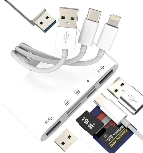USB C Lightning USB HUB (6in1)for Apple OTG 3.0 Adapter TF SD Card Reader Type C Charger Cable Converter for iPhone 16 15 14 Pro for iPad MacBook Micro SD Memory Photo Transfer External Storage Stick