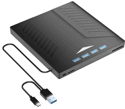 TIEOAXFT USB 3.0 & Type-C CD/DVD Burner 7 in 1 External DVD Drive CD ROM External Drive for Laptop Desktop PC Windows 7/8/10/XP Mac Linux