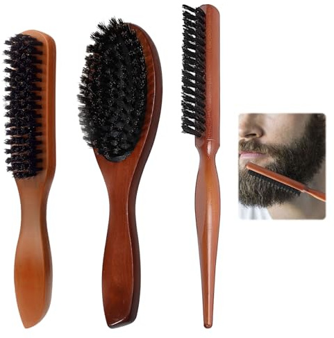 3 Pcs Slick Back Hair Brush,Hair Brush,Smoothing Slick Back H air B rush,Boar Bristle Brush,Boar Bristle H air B rushs,H air B rush For S lick B ack,Suitable For Thick,Curly,Dry Or Damaged Hair