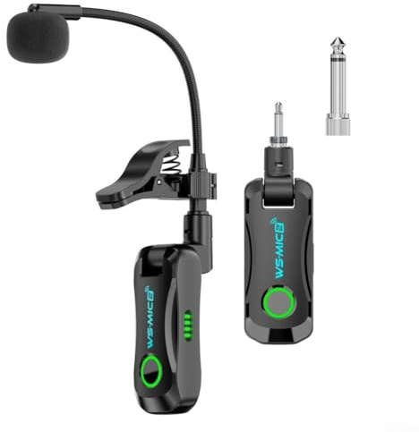 Micrófono de instrumento con clip para saxofón y trompeta, sistema de micrófono inalámbrico, audio digital de 48 K/16 bits, rango exterior de 40 m, latencia de 12 ms, recargable