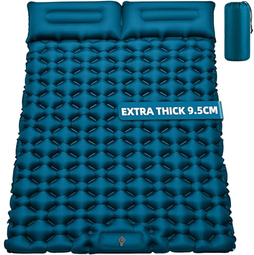Sleeping Pad Camping Mat Double 9.5CM Thickness, 204x130CM Outdoor Compact | Self Inflating Camp Mattress Ultralight Air Bed Built-in Foot Pump Waterproof Sleeping Mat for Backpacking, Beach, Tent