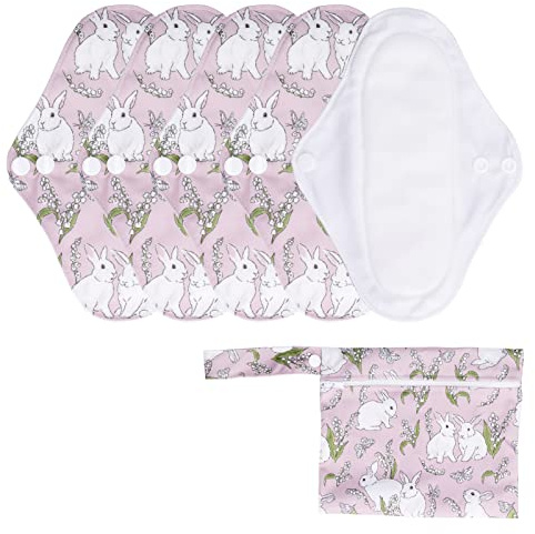 LDAUYZLING 5 compresas menstruales lavables, fuerte absorción de agua, cómodas, transpirables, reutilizables, con bolsa de almacenamiento (Coneja)