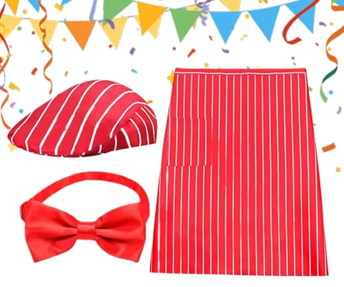 Koncessionsställ kostym - polyester, 30,71 tum, filmkostym, randiga strumpor | komplett outfit set med förkläde, fjärilsknut, cosplay-hatt, fest, rollspel, använd