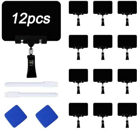 Rebanky 12 Pezzi Porta Carte Etichette a Doppia Clip per Cartellini Porta Cartellini Prezzi Negozio, Clip Girevoli per Cartellini Prezzi in Plastica per Supermercati o Negozi Promozioni