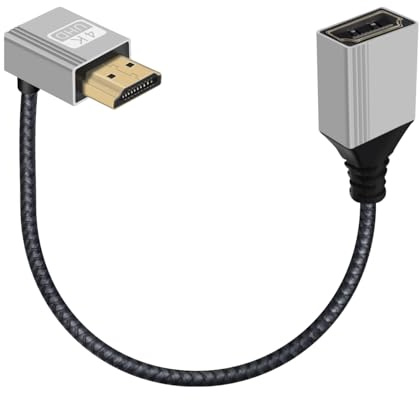 YINGAYOU Cable HDMI Macho Hembra Corto 4K@60Hz 18Gbps Alargador HDMI Macho Hembra 90 Grados Soporte Enchufe Oro la Carcasa Aluminio, ARC, Ethernet para Ordenador Portátil, TV, PC (Abajo, 0.2 m)