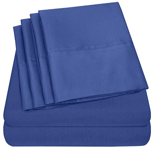 Sweet Home Collection 6 Piece Bed Sheets 1500 Thread Count Deep Pocket Fine Juego de Fundas de Almohada Extra de Microfibra con Bolsillos Profundos, Azul Real, Cama Individual, 4