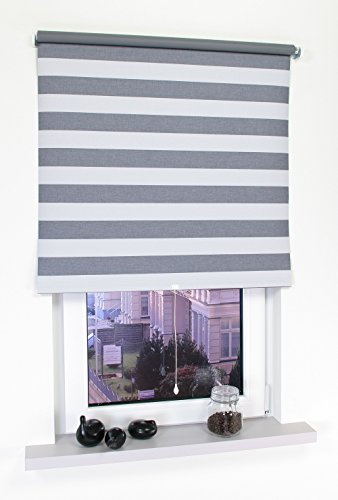 deko-raumshop Verdunkelungsrollo Schlafzimmerrollo Springrollo Schnapprollo Rollo Stoff mit Motiv lichtundurchlässig Raum verdunkelnd Montage Wand Decke Hitzeschutz (130 x 180 cm, Streifen Lichtgrau)