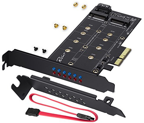 Rivo Dual M.2 SATA III and M2 NVME to PCIe 3.0 X4 Adapter Card - Add M.2 SSD Devices to PC or Motherboard, Supports 1 M.2 SATA III (B Key) SSD and Second M.2 PCIe 3.0 SSD (M-Key)