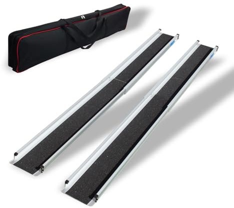 TRUTZHOLM Rollstuhlrampe Teleskop Rampe 120-213 cm Auffahrrampe Laderampe Auffahrschiene Paar | 270 KG | Antirutsch Belag, leicht in der Textiltasche (213)