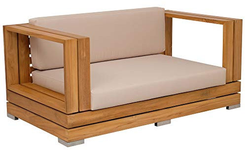 Teako Design Outdoor Sofa Korsika 2-Sitzer Teakholz Edelstahl unbehandeltes Massivholz Gartensofa Wetterfest Gartencouch