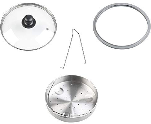 Rosenstein & Söhne Accessorio per Cestelli per cottura a vapore - Inserto setaccio: Set 4 inserti per vaporiera in acciaio inox per pentole a pressione (Coperchio pentola in vetro)