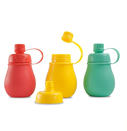 CÉCOA • 3 wiederverwendbare Kompott-Trinkflaschen, 170 ml, auslaufsicher & leicht zu befüllen, ideal für Babys und Kinder, lebensmittelechtes Silikon, BPA-frei, Snacks, Pürees, Joghurt • waschbar und