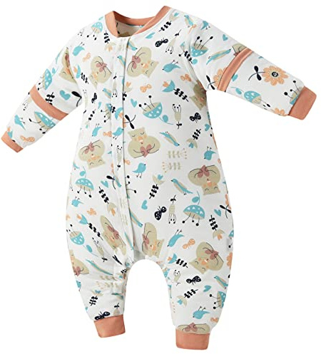 Chilsuessy Baby Ganzjahres Schlafsack mit Füßen, abnehmbar Langarm, Kinder Winter Schlafsack mit Beinen, kleinkind Schlafsäcke, Blumen Bär/2.5 Tog, 110cm/Baby Höhe 120-130cm