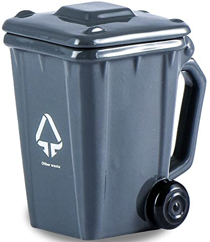 Lustiger Mülleimer Becher, Papierkorb Tasse Porzellan Kaffeetasse mit Henkel Deckel, Neuheit Mülltonne Keramikbecher, Porzellan Teetasse Wasser, Trinkbecher, Milchbecher, Geschenke Tasse, 400ML (Grau)