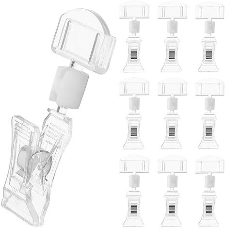 NUOBESTY Preisschilder Halter Clips Aus Acryl 10 Stück Drehbar Mit Doppelclip Für Einzelhandel Supermarkt Regale Tischkanten Und Flache Monitore Zur Preisanzeige Und Werbetexten