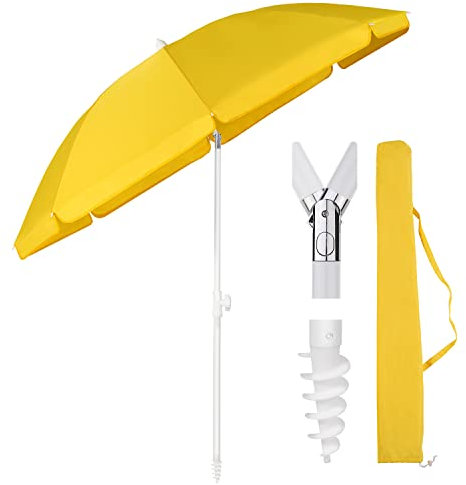 Sekey® 160 cm Sonnenschirm| Stabil Strandschirm mit Bodenhülse & Schutzhülle für Balkon Garten & Terrasse| Neigungswinkel und Höhe verstellbar, Rund Sonnenschutz UPF 50+