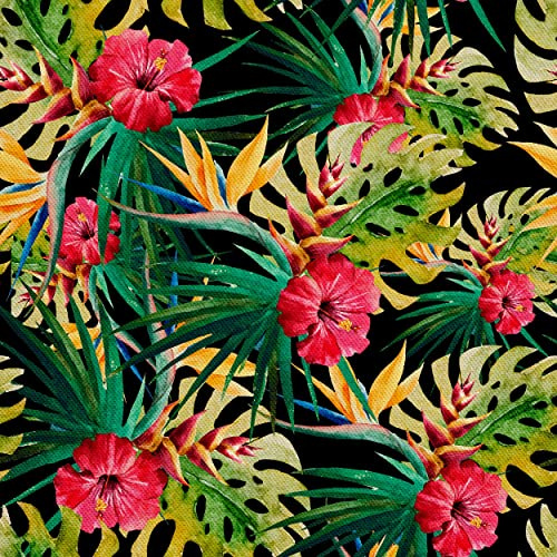 HEKO PANELS Oxford Wasserdichte Meterware Canvas Polyester Stoff Zum Nähen, Möbel- und Dekostoffe, Wasserabweisend Blickdicht Blumen Tropen Tropical 1 Meter 155 x 100 cm