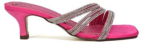 ESSEX GLAM Womens Low Kitten Heel Sandals Ladies Diamante Straps Slip On Sparkly Party Shoes Size 3-8
