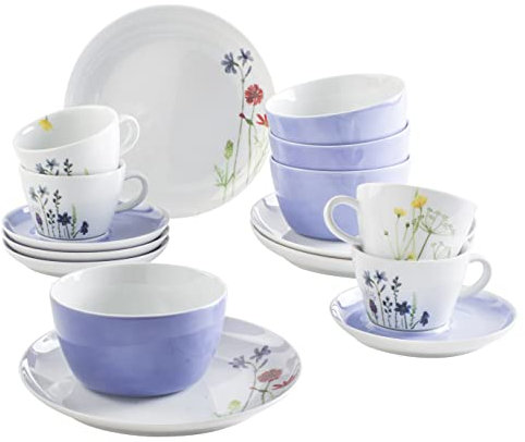KAHLA 39H224A69357C Five Senses Wildblume Kombiservice 16tlg. | Kombiservice mit Blumendekor für 4 Personen aus Porzellan Aquarell-Blau