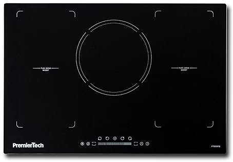 PremierTech PT805IFB Piano Cottura a Induzione 5 Zone Vetro Nero 80cm da Incasso Touch Control Timer Blocco Sicurezza Funzione Boost Flex Zone Regolazione 9 Livelli Compatibile Pentole ad Induzione