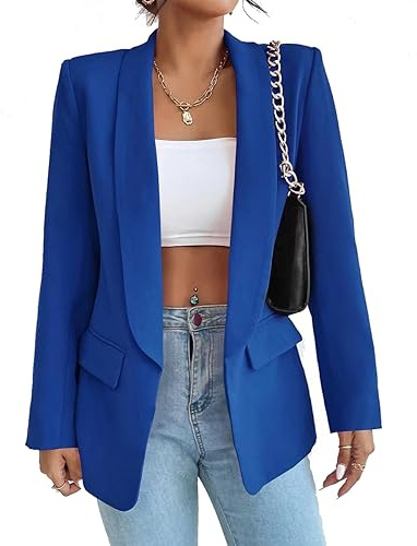 LIAOPUFUS Donna Blazer Slim Fit Maniche Lunghe Tuta con Risvolto Giacca da Ufficio Business con Tasche e Vari Colori Stile Casual Classico(S,Blu)