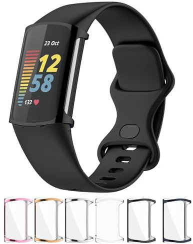 LOKEKE Compatible Compatible with Fitbit Charge 6 Protective Case Cover, Full Coverage TPU Protective Case Cover Shell Compatible with Fitbit Charge 6/5(TPU Black)