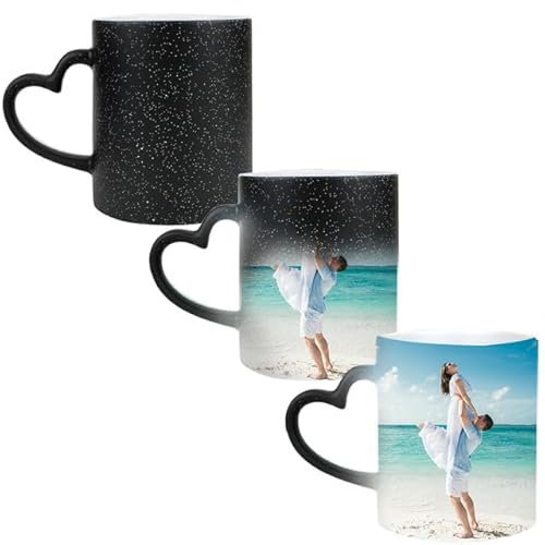 JeathFea Tasses Photo Magique Personnalisée Tasse à Café Chaleur Changée Mug Magique Personnalisé avec Photo et Texte, Idée Cadeau Noël pour Amant Papa Maman et Amis