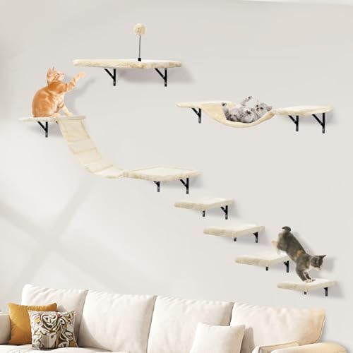 Katzen kletterwand Set mit Katzenbaum Hängematte Wandelemente für Katze