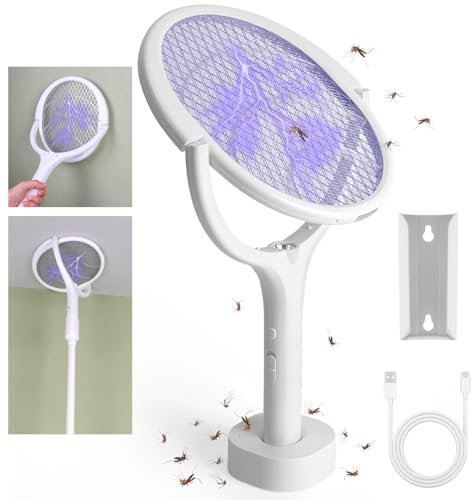 Racchetta Zanzare Elettrica con Testa Rotante, 3500V Scacciamosche Elettrico Estensibile, Antizanzare Ricaricabile Tramite USB, Adatto per Casa Giardino Cucina Interni Esterni