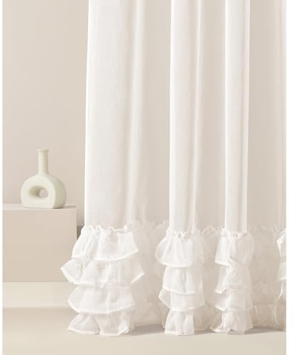 ROOM99 Gardine mit Ösen Flavia 300 x 250 cm Breite x Höhe Wohnzimmer Transparent modern Vorhang Schal Wohnzimmer Schlafzimmer Creme Rüsche