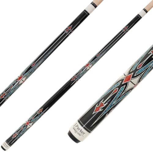 Parker Billard Queue Pool Magic, 2-teilig, PM-1 und PM-2, Top Design Billardqueue, super Qualität, hochwertiger Cue, Edelstahl Joint, inkl. Gewindeschutz, 12,5 mm Prof-Tip, blau, schwarz