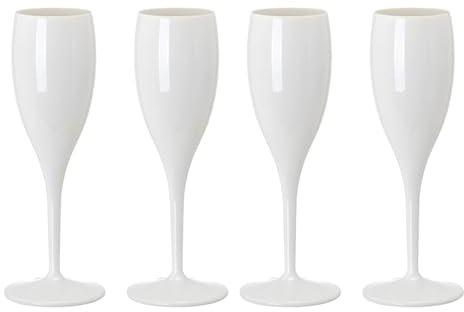 Eidoct White Champagne Flutes PP Prosecco Flutes Wine Glasses, Reusable White Champagne Glasses, Shatterproof, 180ml Capacity, for Weddings and Parties (4)
