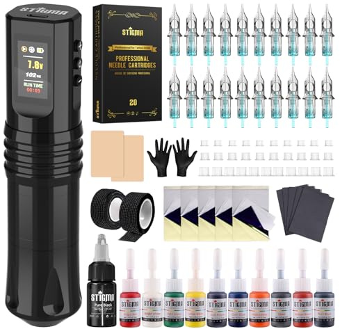 STIGMA Tattoo Maschine Drahtloser Drehset 1800mAh Batteriekapazität Nadel-Tinte-Kartridger für Tattoo-Künstler STEK57-1