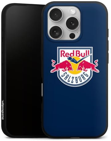 Premium Silikon Hülle kompatibel mit Apple iPhone 16 Pro Handyhülle schwarz Case EC Red Bull Salzburg Offizielles Lizenzprodukt Eishockey