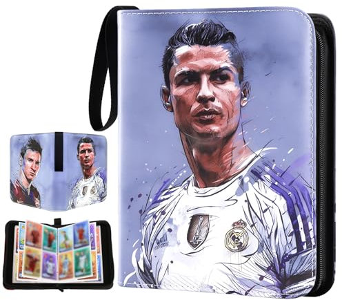 CL4 Sammelkarten Album, Sammelalbum Karten Fussball, Sammelalbum aus PU-Leder, Kartenordner für Fußballkarten, 50 Seiten – Kapazität 400 Karten, Geburtstagsgeschenk für Kinder, Jungen und Männer