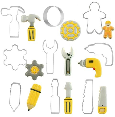 Codulu 9PCS Tools Cookie Cutter Set Saw Hammer Wrench Biscuit Cutter Biscuit Stainless Steel Metal Molds for Christmas DIY Pastry Sandwich Cake Fondant Decoration