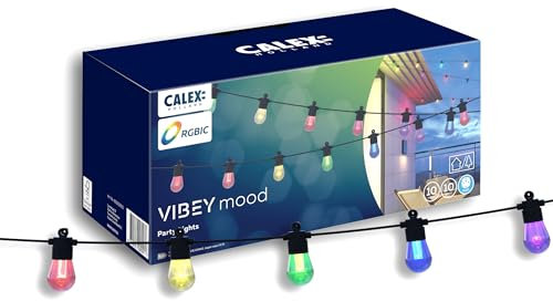 CALEX Catena luminosa – espandibile, 10 lampade, RGBIC+CCT, interno/esterno, IP44, cavo di collegamento 5 m, distanza di 50 cm tra le lampade, fino a 4 set accoppiabili – Illuminazione suggestiva