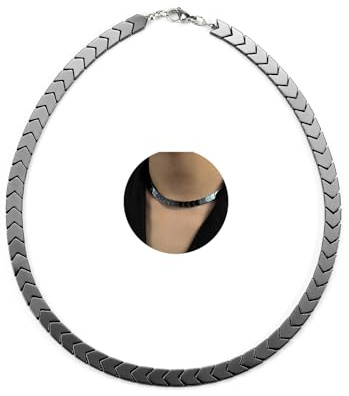 PiercingJak Hämatit Kette Herren Perlenkette Männer Kristallkette | Pfeil Glieder Steine, Heilsteine Halskette mit Karabinerverschluss, Schlichte Charms Schmuck, Geschenk für Mann, 48cm Länge