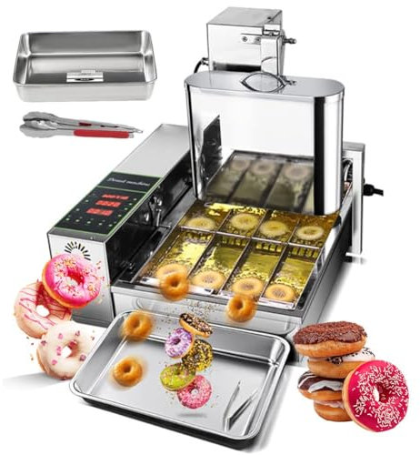Commercial Doughnut Machine,Electric Stainless Steel Donut Maker,4 Row Mini Donut Maker With Intelligent Control Panel - Digital Donut Fryer Auto Flip Adjustable Thickness Donut Making Machine