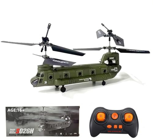XKlemBauklode Modèle d'hélicoptère RC S026H - Avion de transport à double rotor - 2,4 G - 3 canaux - Modèle d'avion militaire RC pour adultes (version RTF)