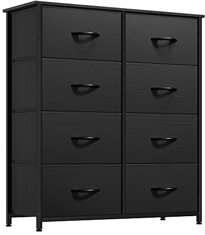 YITAHOME Kommode,Kommode mit 8 Schubladen,Schrank,Stoffschubladen mit Griffen,Metallgestell,Dauerhaft,Schwarz