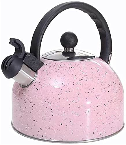 KJHTRED Flötenkessel, Wasserkocher für den Herd, Teekanne aus Edelstahl mit Pfeife zum Kochen von Wasser, Tee, Kaffee und Milch für Gas- und Induktionsherde mit ergonomischem Griff (Rosa