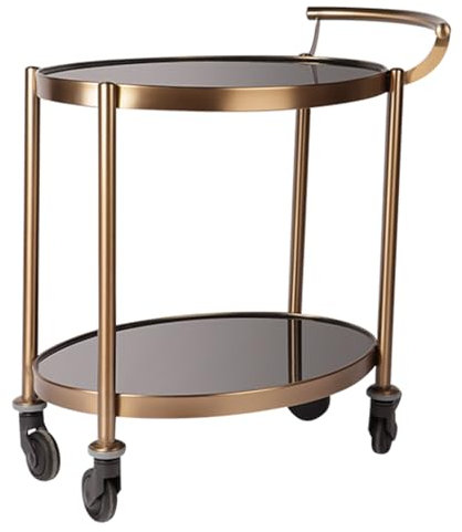 Moderner Roségold-Barwagen mit 2-stöckigen Glasablagen, Hausbar, Servierwagen auf Rädern für Likör, Alkohol und Wein, Küche, Barwagen, stilvoll und funktional, Gold-Finish, Einheitsgröße