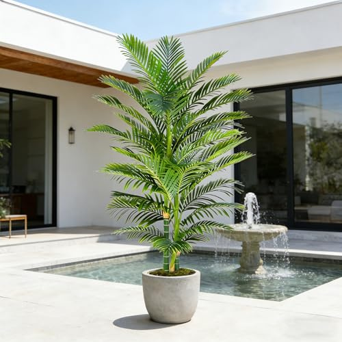 TXABL Künstliche Goldene Palme 210cm UV-beständig kunstbaum groß palmen künstliche Pflanzen wie echt, Falsche Tropische Pflanze für Haus Wohnzimmer Schlafzimmer Büro Balkon Garten Decor Faux Palme