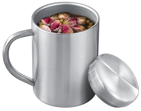 Stainless Steel Cups & Mugs,Metal Mugs 500ml 400ml 300ml 200ml - Insulated Coffee & Tea Cup with Lid and Handle for Camping and Everyday Use Double wall vacuum leakproof (silver-1, 400ml)