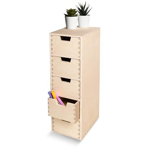 Creative Deco Schubladenbox Schubladenelement 5 Schubladen | 15x20,5x47 cm | (+/- 1 cm) | Mini-Kommode für Kleinigkeiten aus Birken-Sperrholz | Ordnungssystem für Lagerung Decoupage & Dekoration