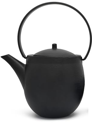 Bredemeijer große schwarze gusseiserne Asia Teekanne Induktion 1.2 Liter - emaillierte Gusseisenkanne mit Edelstahl Teefiltersieb