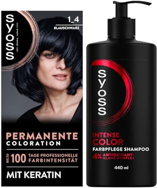 SYOSS Coloration 1_4 Blauschwarz (115 ml), mit Keratin, 100% Grauabdeckung & Gliss Shampoo Colour Perfector (250 ml), Haarshampoo für coloriertes und gefärbtes Haar