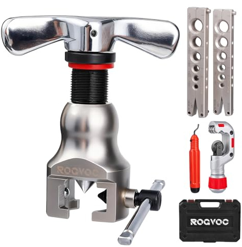 Rogvoc Flaring Tool Kit for 1/4-3/4 inch HVAC Copper Flare Tool with Metric and Imperial Clamps 45 Degree Eccentric Tube Flaring Gauge Flaring Tool Set for Copper Aluminum Pipe with Deburring Tool
